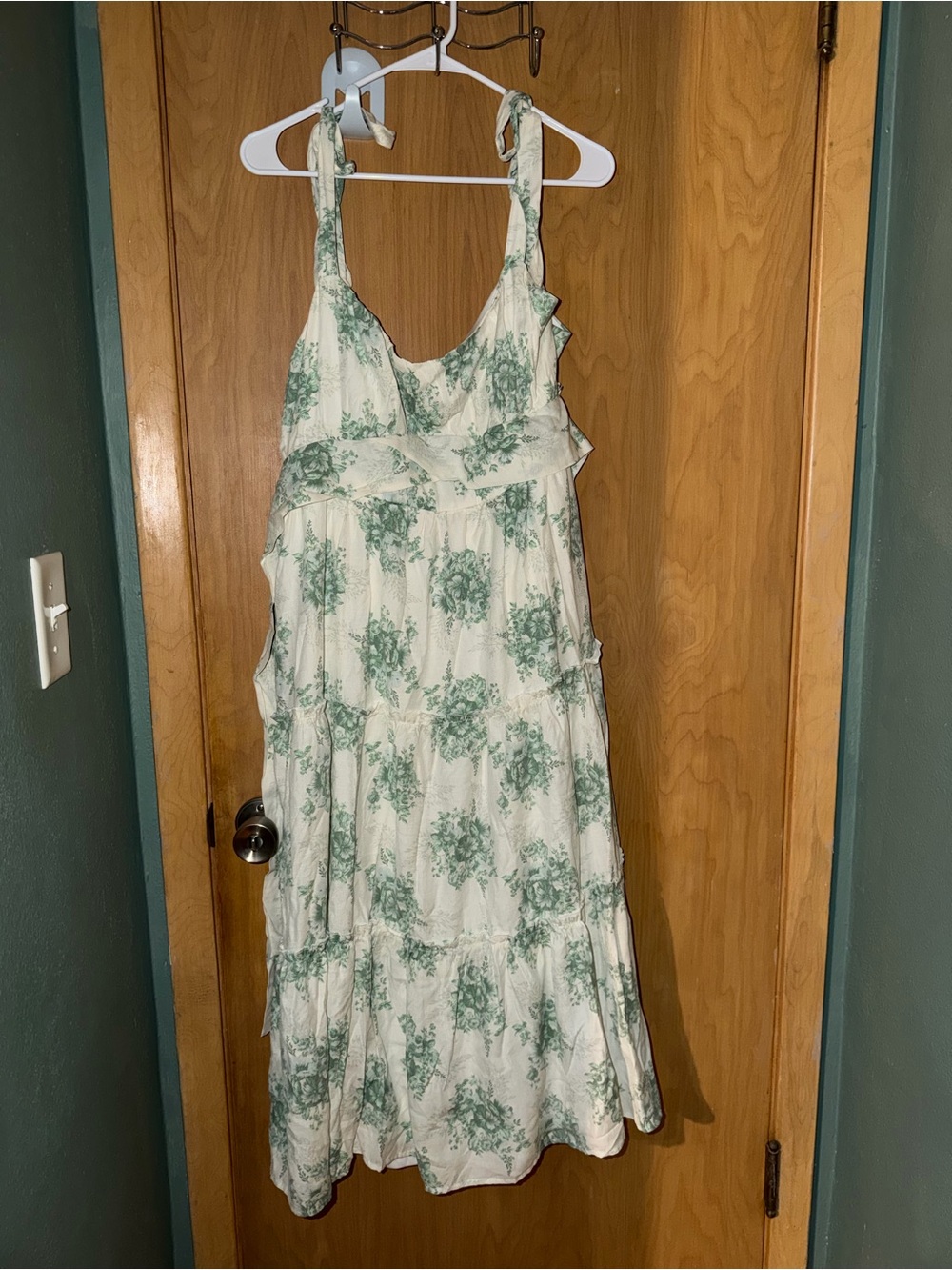 Altar'd State Cream Maxi Dress with Green Floral Print